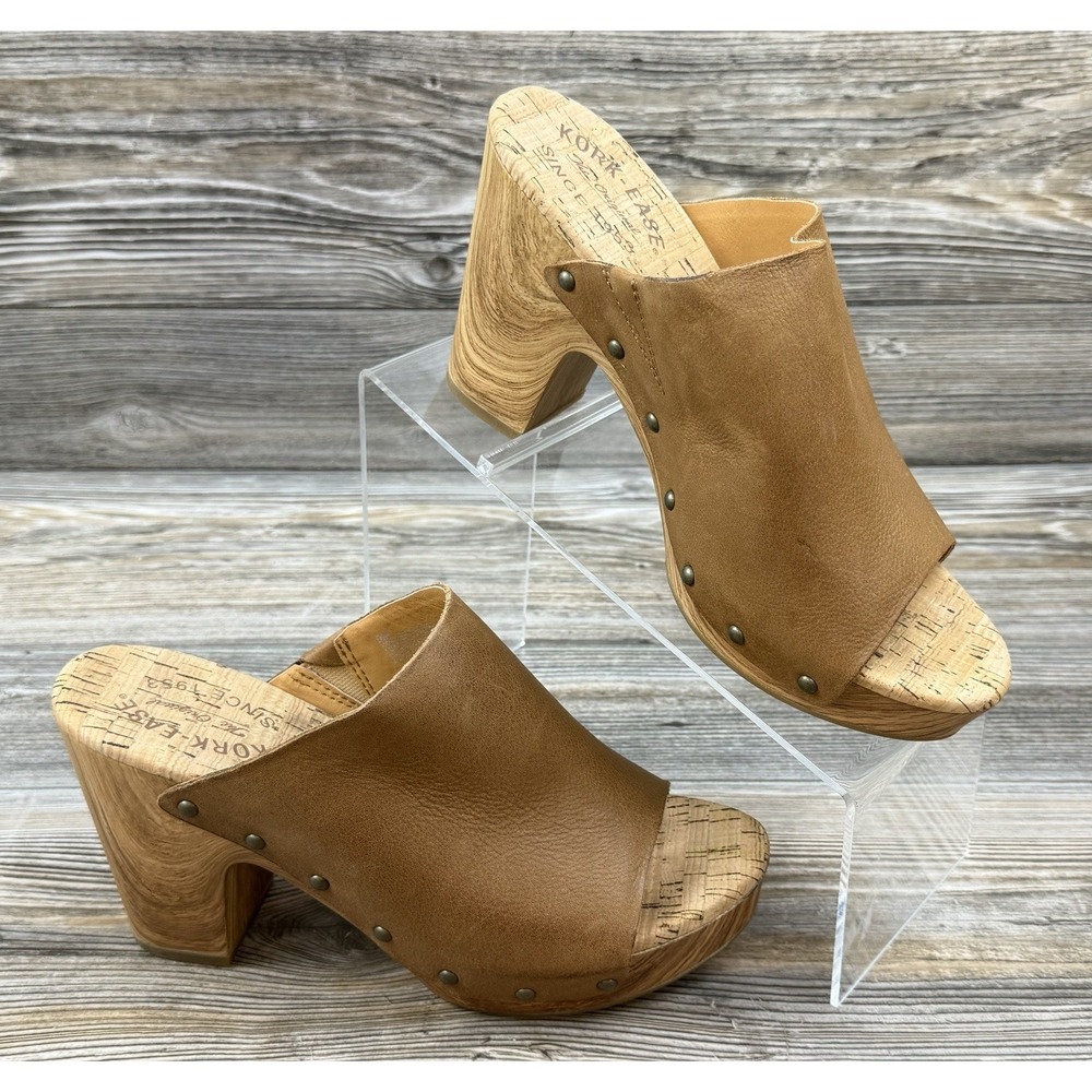 Kork Ease Women's Size 9M Danika Clogs Brown Studded Mule Peep Open Toe Sandals